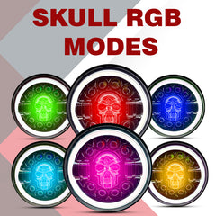 7inch RGB Skull with Ring Style LED Headlight 120W (H4 Plug) | High Beam | Low Beam | White DRL | Yellow Indicator for Thar