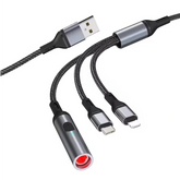 HyperLink 3 in 1 USB Data Cable with a C-Type Port, Lightning Port and Cigarette Lighter | 120W Compatible | Threaded Cable |
