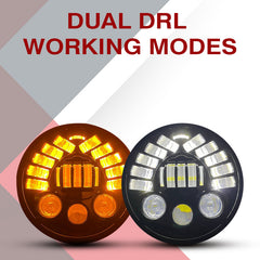 7inch Eagle Style LED Headlight 120W (H4 Plug) | High Beam | Low Beam | White DRL | Yellow Indicator for Thar