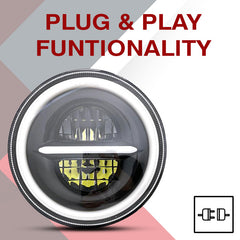 7inch Minus with Ring Style LED Headlight 120W (H4 Plug) | High Beam | Low Beam | White DRL | Yellow Indicator for Thar
