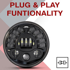 7inch Eagle Style LED Headlight 120W (H4 Plug) | High Beam | Low Beam | White DRL | Yellow Indicator for Thar