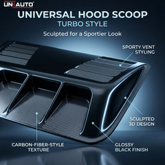 Universal Hood Scoop – Turbo Style | Glossy Black 3D Car Bonnet Scoop for Thar, Thar Roxx, Fortuner, Scorpio N & More