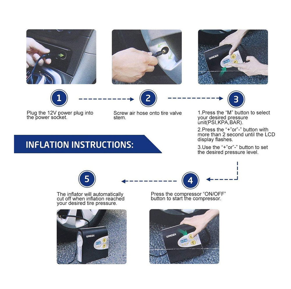 Windek 1902 Portable Digital Tyre Inflator with Flash Light - Uniauto