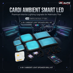 مجموعة مكبرات صوت بإضاءة محيطية ذكية LED من Uniauto Cardi، نظام إضاءة داخلية للسيارة، مصباح أجواء K3/K4 بلس الجيل السابع، 6 في 1، مصممة خصيصاً لتناسب سيارة ثار (THAR) | مع تحكم عبر التطبيق