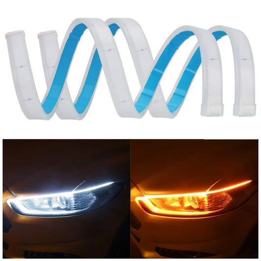 Daytime Running Light | Sequential Flow Universal Ultra-fine 60cm DRL | Flexible | Soft | Tube Guide Car LED Strip | White and Yellow Color