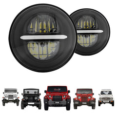 7inch Minus Style LED Headlight 120W (H4 Plug) | High Beam | Low Beam | White DRL | Yellow Indicator for Thar