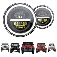 7inch Minus with Ring Style LED Headlight 120W (H4 Plug) | High Beam | Low Beam | White DRL | Yellow Indicator for Thar