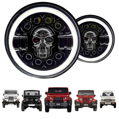 7inch RGB Skull with Ring Style LED Headlight 120W (H4 Plug) | High Beam | Low Beam | White DRL | Yellow Indicator for Thar