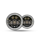 7-inch 5-Star LED Headlight (120W, H4 Plug) | Welcome Feature | High & Low Beam | White DRL | Yellow Indicator for Thar