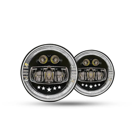 7-inch 5-Star LED Headlight (120W, H4 Plug) | Welcome Feature | High & Low Beam | White DRL | Yellow Indicator for Thar