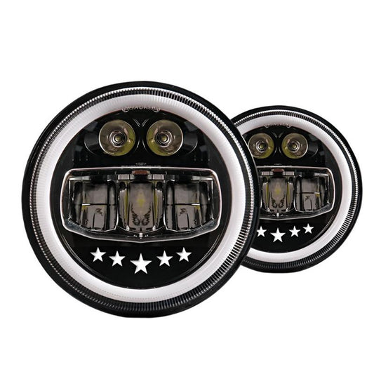 7inch 5 Star Style LED Headlight 120W (H4 Plug) | High Beam | Low Beam | White DRL | Yellow Indicator for Thar