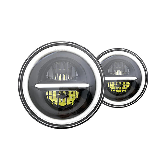 7inch Minus with Ring Style LED Headlight 120W (H4 Plug) | High Beam | Low Beam | White DRL | Yellow Indicator for Thar