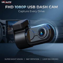 FHD 1080, Super Night Vision USB Dash Cam for Android Stereo with 360° Rotation and Loop Recording