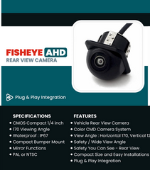 170° Panoramic Wide-Angle AHD Front / Rear Car Camera - HD, Waterproof, Night Vision