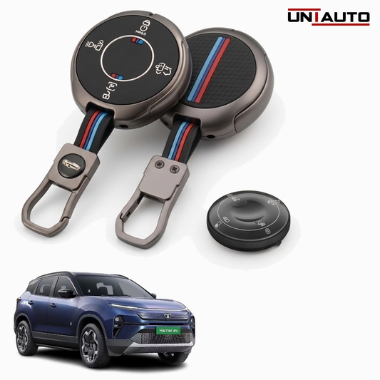 Metal Key Cover for TATA Harrier EV - 4 Button Smart Key (Black) | Zinc Alloy (Pack of 2)