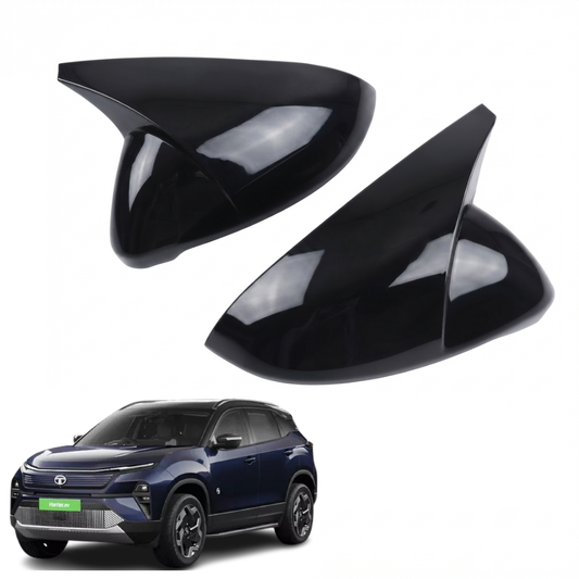 Batman Style ORVM Covers for TATA Harrier EV | Premium Gloss Black Mirror Covers