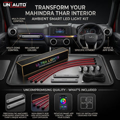 Uniauto It's Mine by Cardi Ambient Smart LED Ambient Light Strip Kit for Interior Car Lighting, Universal Atmosphere Lamp K3 Plus 7th Gen, 13-in-1 Ambient Lighting Solution. for Mahindra Thar with App and Remote control
