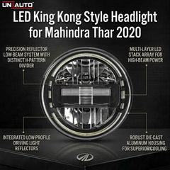مصباح أمامي LED بنمط كينج كونج لسيارة ماهيندرا ثار 2020 | شعاع عالٍ | شعاع منخفض | إضاءة نهارية (DRL)