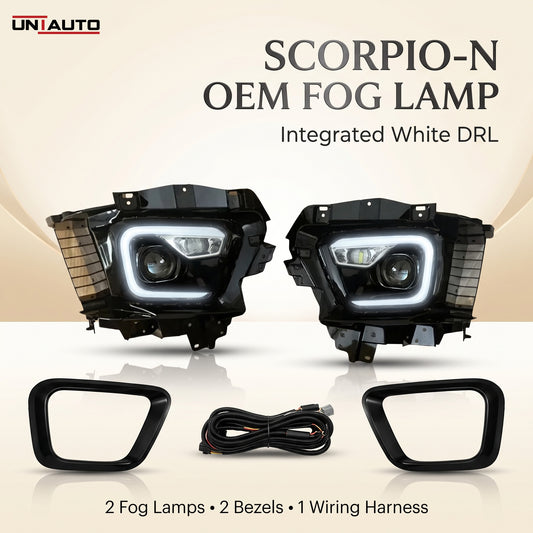 Mahindra OEM Fog Lamp with DRL For Scorpio N - 2 Fog Lamp | 2 Bezzel | 1 Wiring Harness