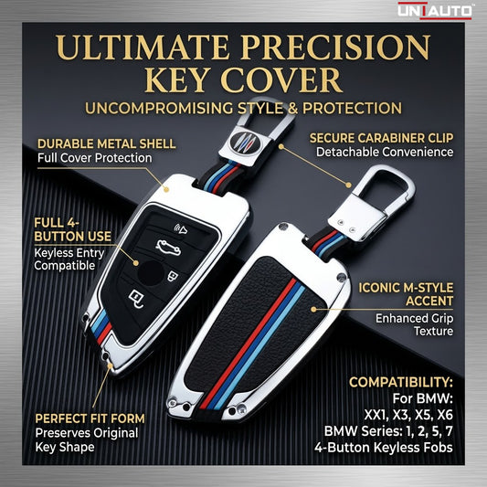 Metal Key Cover for BMW X1 X3 X5 X6 BMW Series 1 2 5 7 Keyless Entry (4 Button)