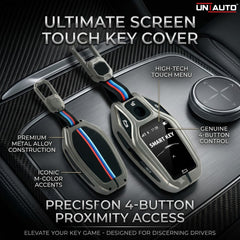 Metal Key Cover for BMW X Series Screen Touch + 4 Button Smart/Proximity Key - Black