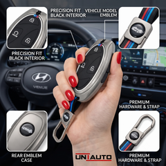 Metal Key Cover for Hyundai Venue 2025 onwards - 4 Button Smart Key (Black) | Zinc Alloy