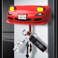 Mazda RX-7 FD Inspired LED Wall Key Holder – Car Face Hook Organizer with Pop-Up Headlights – Unique Key Hanger for Garage, Home, Office – Red Car Accessory Gift for Car Enthusiasts