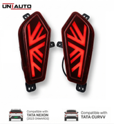 Uniauto Rear Bumper Reflector LED with Running Matrix Indicator & Scan Function for Tata Nexon 2023 onwards & Tata Curvv | Brake, Reverse & Parking Light | Set of 2