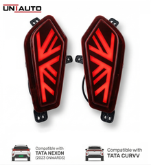 Uniauto Rear Bumper Reflector LED with Running Matrix Indicator & Scan Function for Tata Nexon 2023 onwards & Tata Curvv | Brake, Reverse & Parking Light | Set of 2