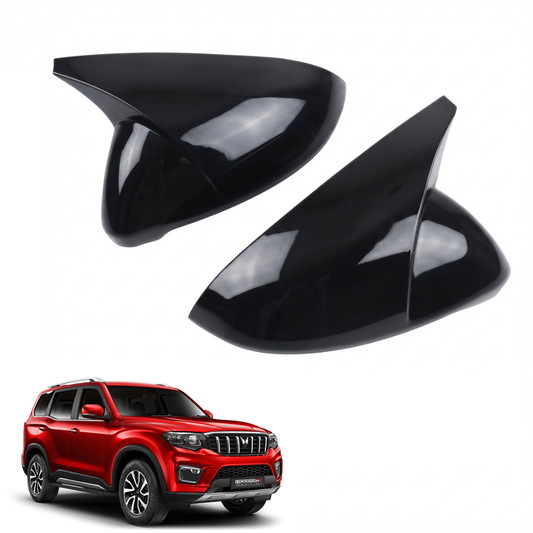 Batman Style ORVM Covers for Mahindra Scorpio N | Premium Gloss Black Mirror Covers