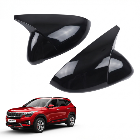 Batman Style ORVM Covers for KIA Seltos | Premium Gloss Black Mirror Covers