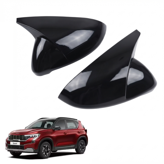 Batman Style ORVM Covers for KIA Sonet | Premium Gloss Black Mirror Covers