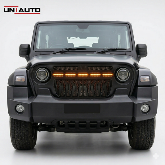 LED Type Imported Front Grille for Mahindra Thar 2020 Onwards | Premium DRL Integrated Design | Bold & Modern Upgrade