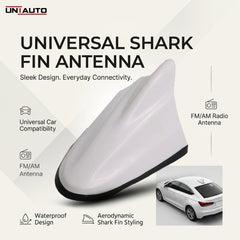UNIAUTO Universal Car Shark Fin Style Roof Mount - White - FM/AM Radio Antenna Aerial Waterproof Signal Decorative for Universal for All Car Models