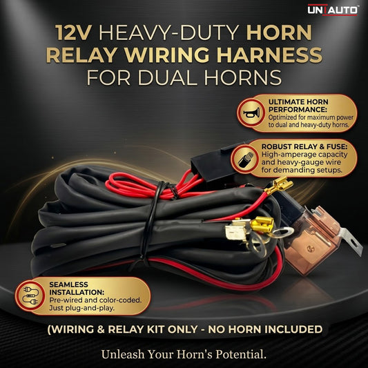 12V Horn Wiring Harness Relay Kit for Dual or Heavy-Duty Horns – Relay Wiring Only (No Horn Included)