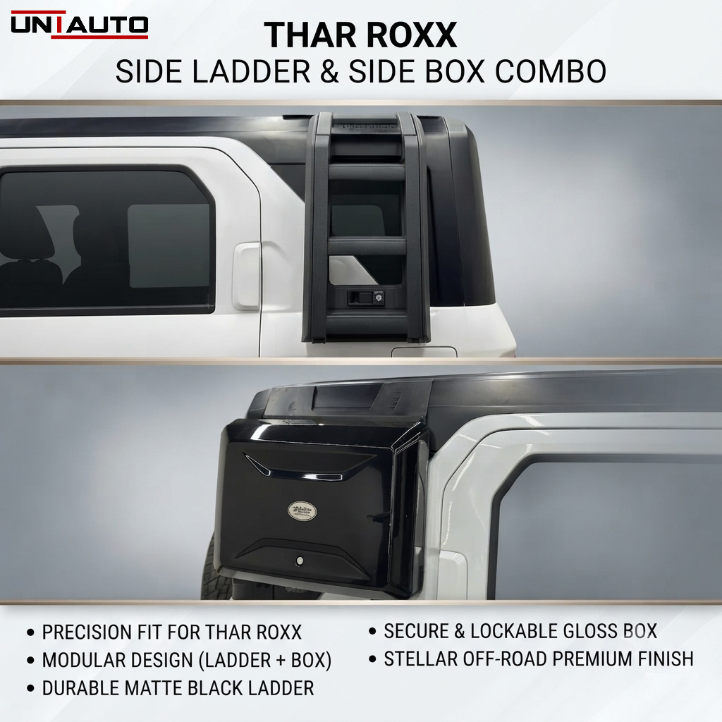 Defender Style Side Ladder with Storage Box for Mahindra Thar Roxx