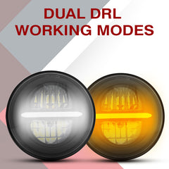 7inch Minus Style LED Headlight 120W (H4 Plug) | High Beam | Low Beam | White DRL | Yellow Indicator for Thar