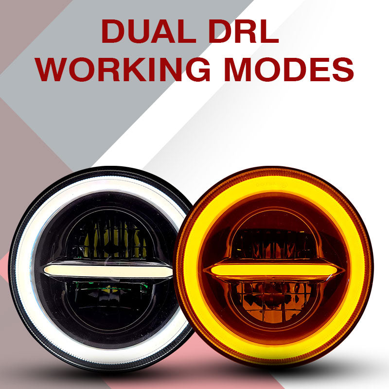 7inch Minus with Ring Style LED Headlight 120W (H4 Plug) | High Beam | Low Beam | White DRL | Yellow Indicator for Thar