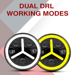 7inch Y Style LED Headlight 120W (H4 Plug) | High Beam | Low Beam | White DRL | Yellow Indicator for Thar