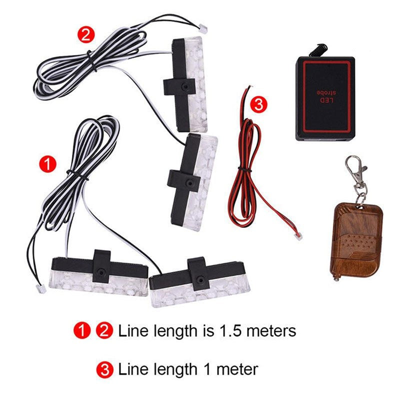 Blue Red LED Flasher with Remote control for font Grill (Set of 4 Pcs) - Uniauto