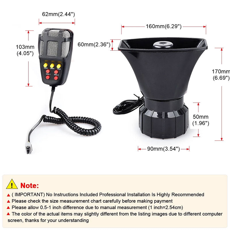 UNIAUTO Car Siren Horn 7 Tone Sound Siren Mic PA Speaker Car System - 80W Emergency Sound Electric Horn-12V - Uniauto
