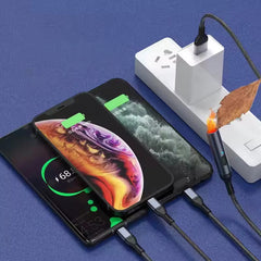 HyperLink 3 in 1 USB Data Cable with a C-Type Port, Lightning Port and Cigarette Lighter | 120W Compatible | Threaded Cable |
