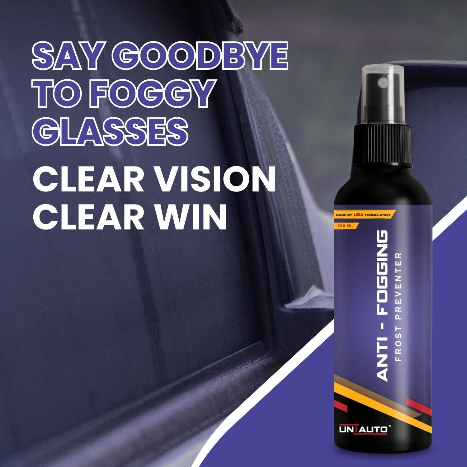 Uniauto Anti-Fogging Spray Frost Preventer 200ml | Clear Vision for Car Glass, Mirrors, Helmets, Windows & Lenses