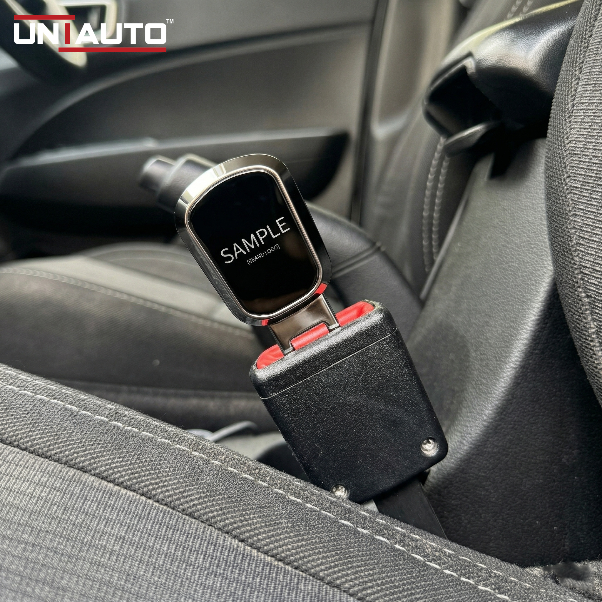 Uniauto customizable 2 in 1 Premium Alarm Stopper and Belt Holder| Black | Seat Belt Buckle