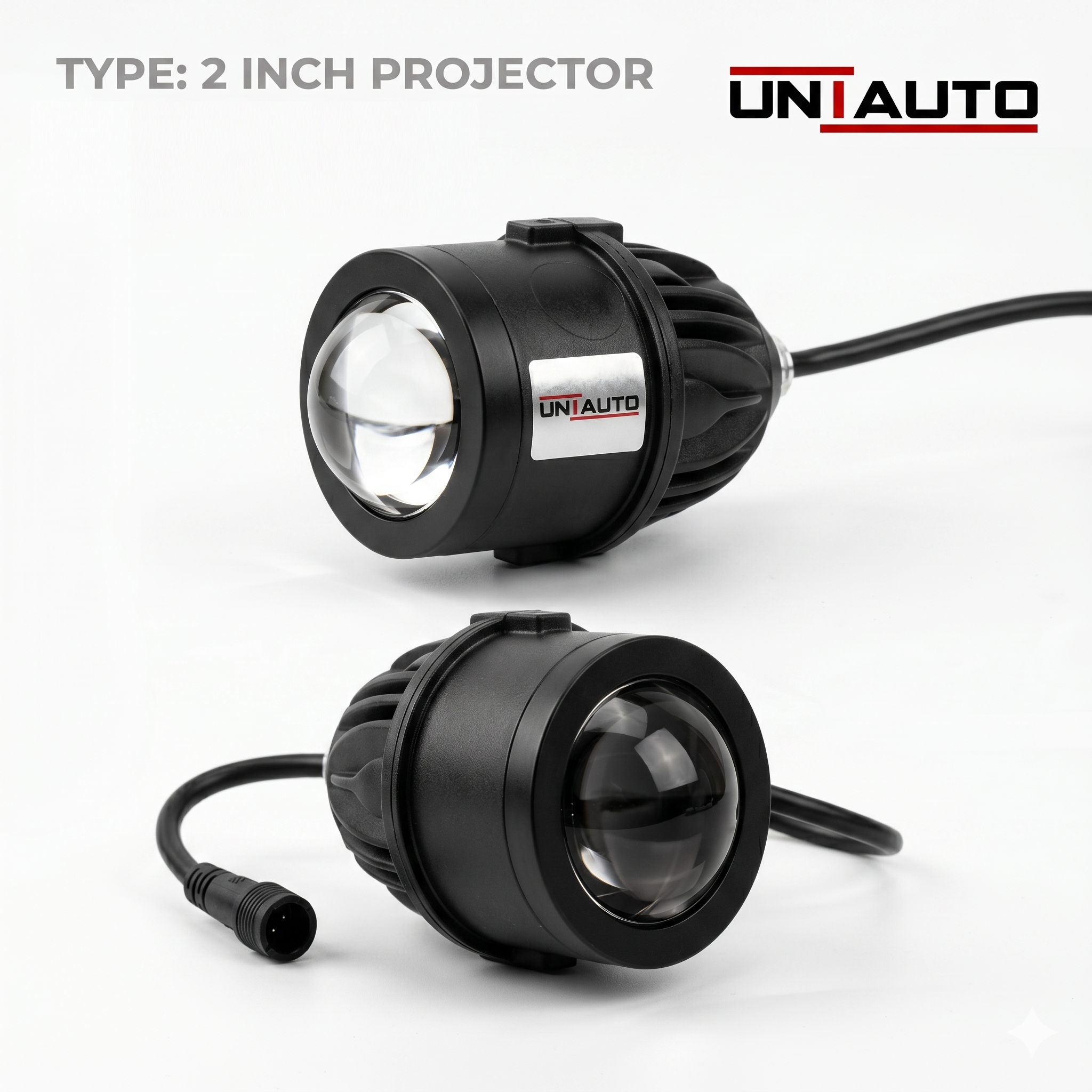 Uniauto 2 Inch Tri-Color Projector Fog Lamp Universal LED Fog Light – White, Yellow & Warm White (Set of 2)