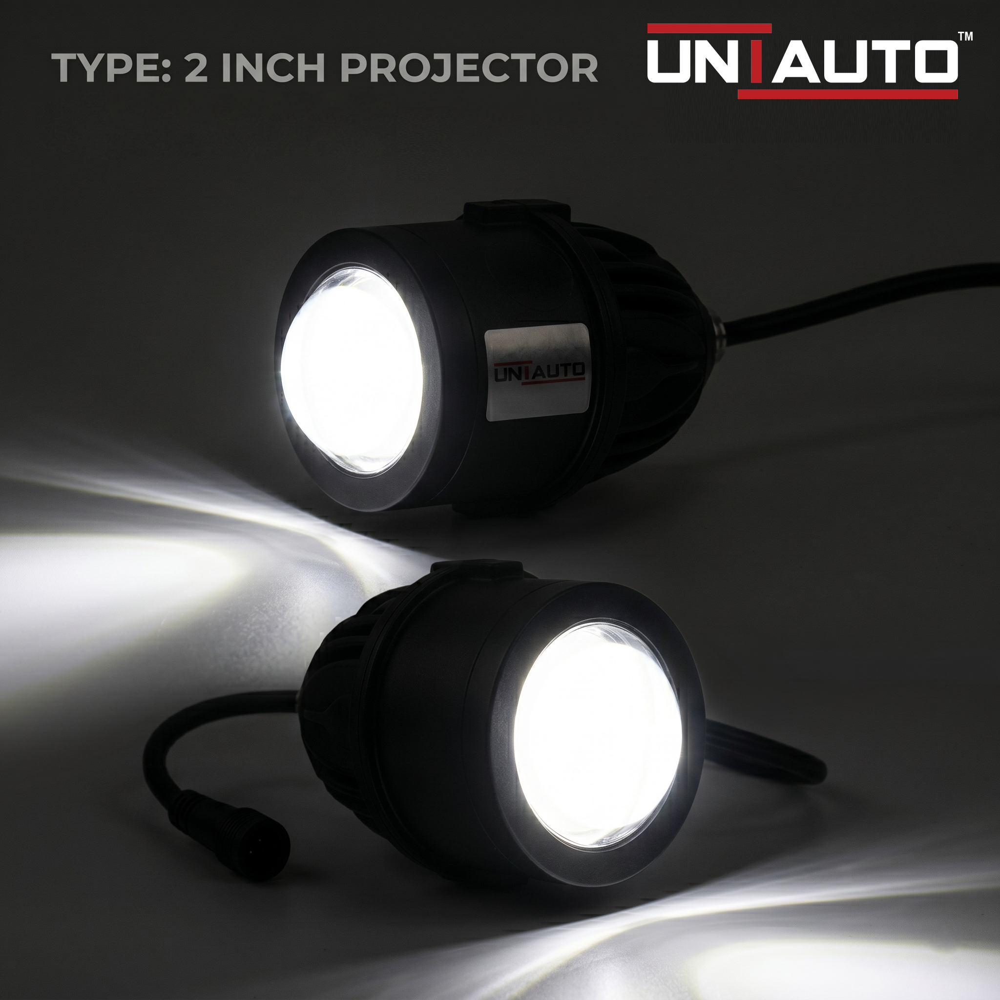 Uniauto 2 Inch Tri-Color Projector Fog Lamp Universal LED Fog Light – White, Yellow & Warm White (Set of 2)
