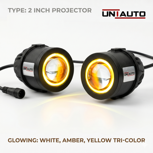Uniauto 2 Inch Tri-Color Projector Fog Lamp Universal LED Fog Light – White, Yellow & Warm White (Set of 2)