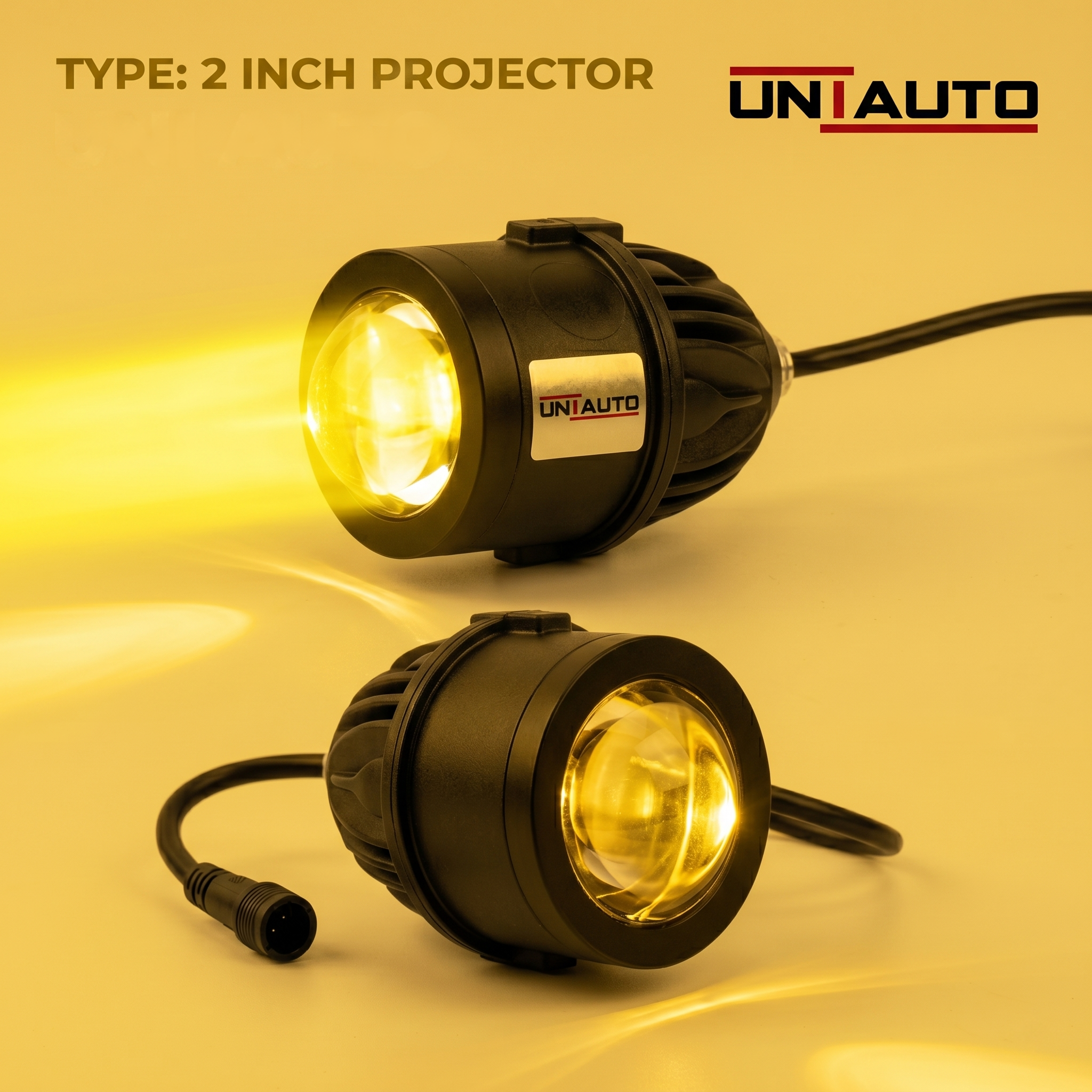 Uniauto 2 Inch Tri-Color Projector Fog Lamp Universal LED Fog Light – White, Yellow & Warm White (Set of 2)