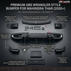 ABS Wrangler Style Bumper with Air Bag and Front Sensor Activation for Mahindra Thar | With Winch Provision