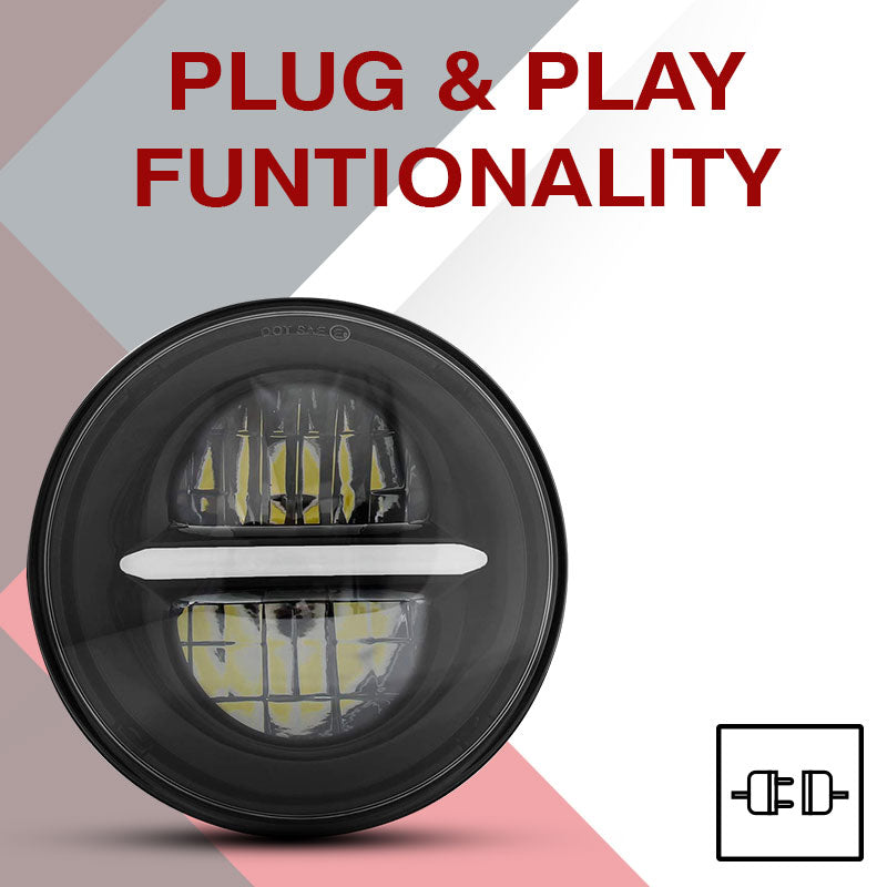 7inch Minus Style LED Headlight 120W (H4 Plug) | High Beam | Low Beam | White DRL | Yellow Indicator for Thar